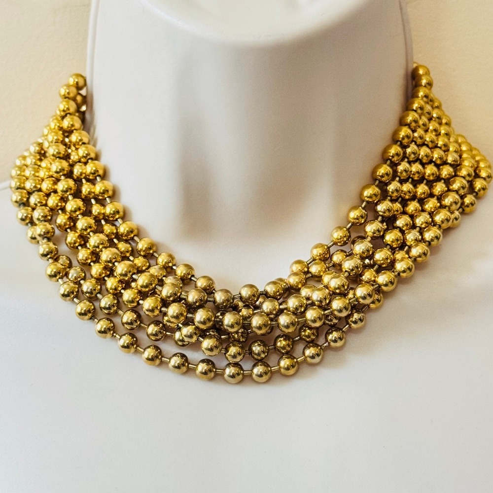 Jay‎ Feinberg VTG Multi Strand Ball Chain Necklace Choker Signed Gold Tone 1980s